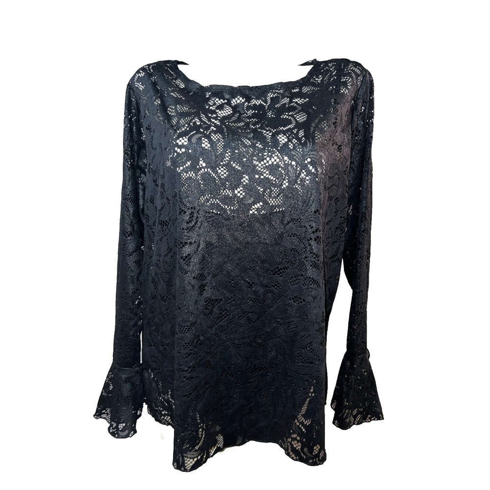 New Jessica Simpson Top Black Floral Lace Sarah Blouse Bell Sleeve Plus Size 3X